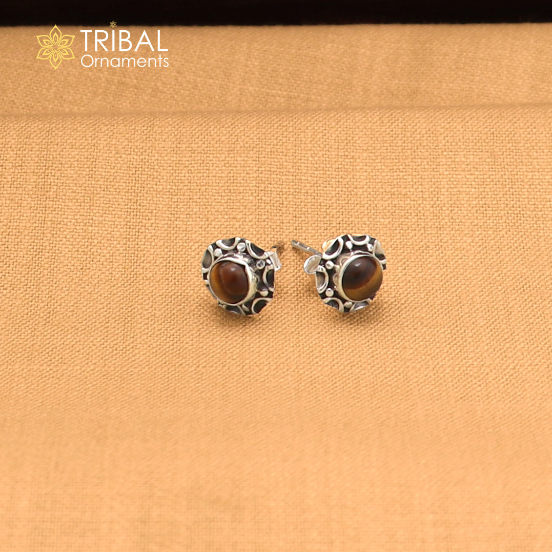925 sterling silver round shape Tiger eyes stud earring best unisex jewelry ER287