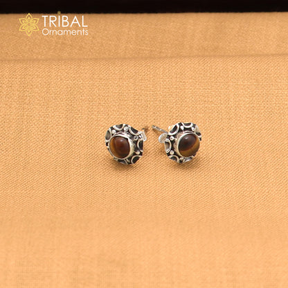 925 sterling silver round shape Tiger eyes stud earring best unisex jewelry ER287