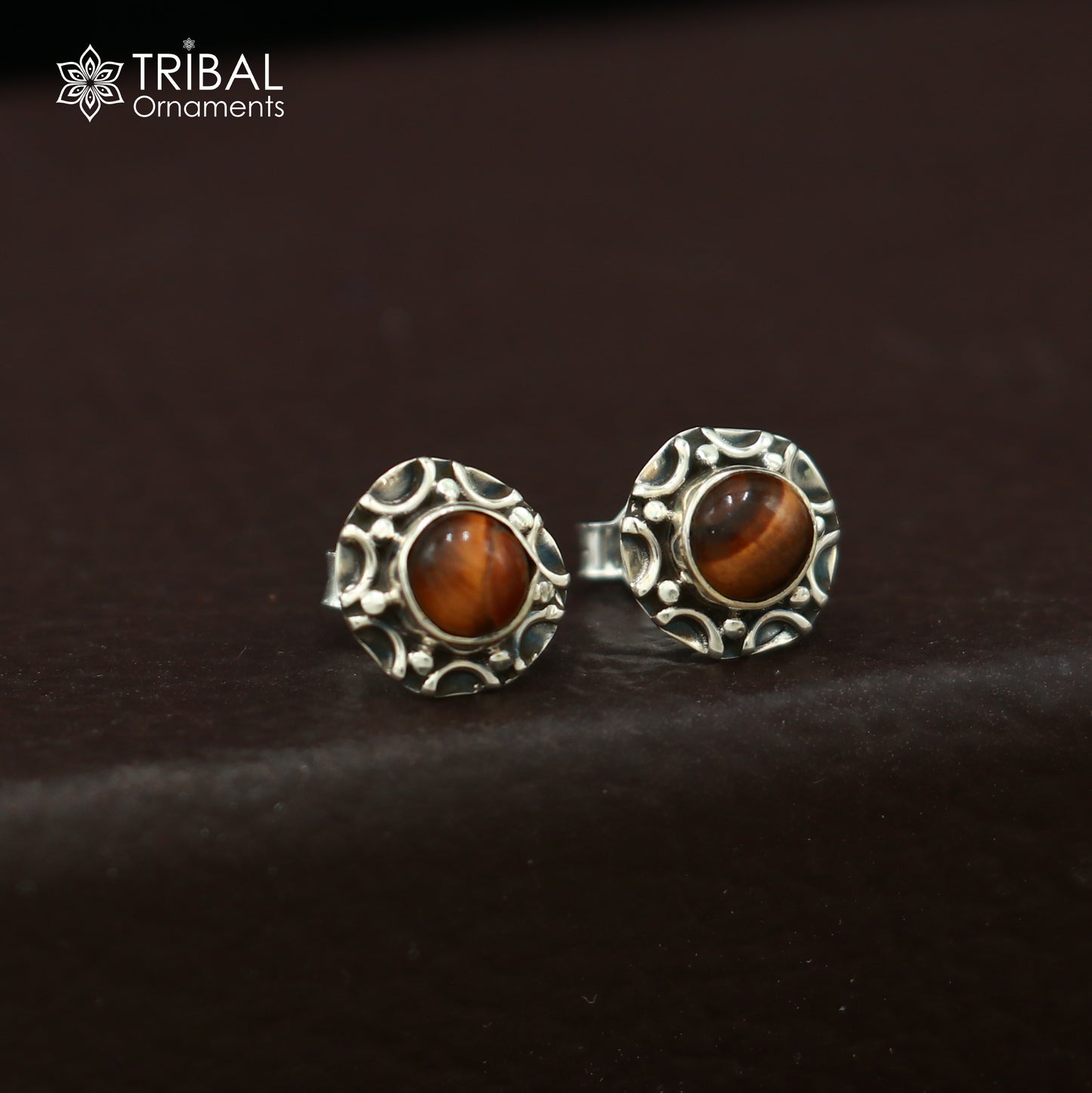 925 sterling silver round shape Tiger eyes stud earring best unisex jewelry ER287