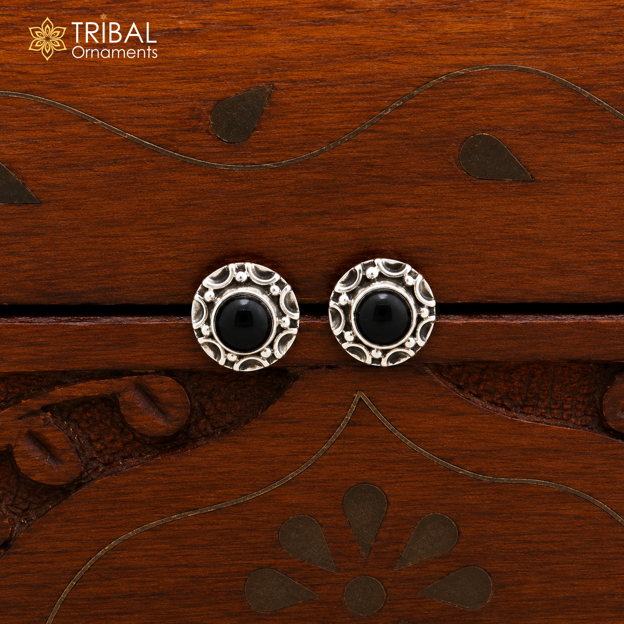 925 sterling silver round shape Black Onyx stud earring best unisex jewelry ER288