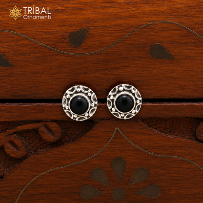 925 sterling silver round shape Black Onyx stud earring best unisex jewelry ER288