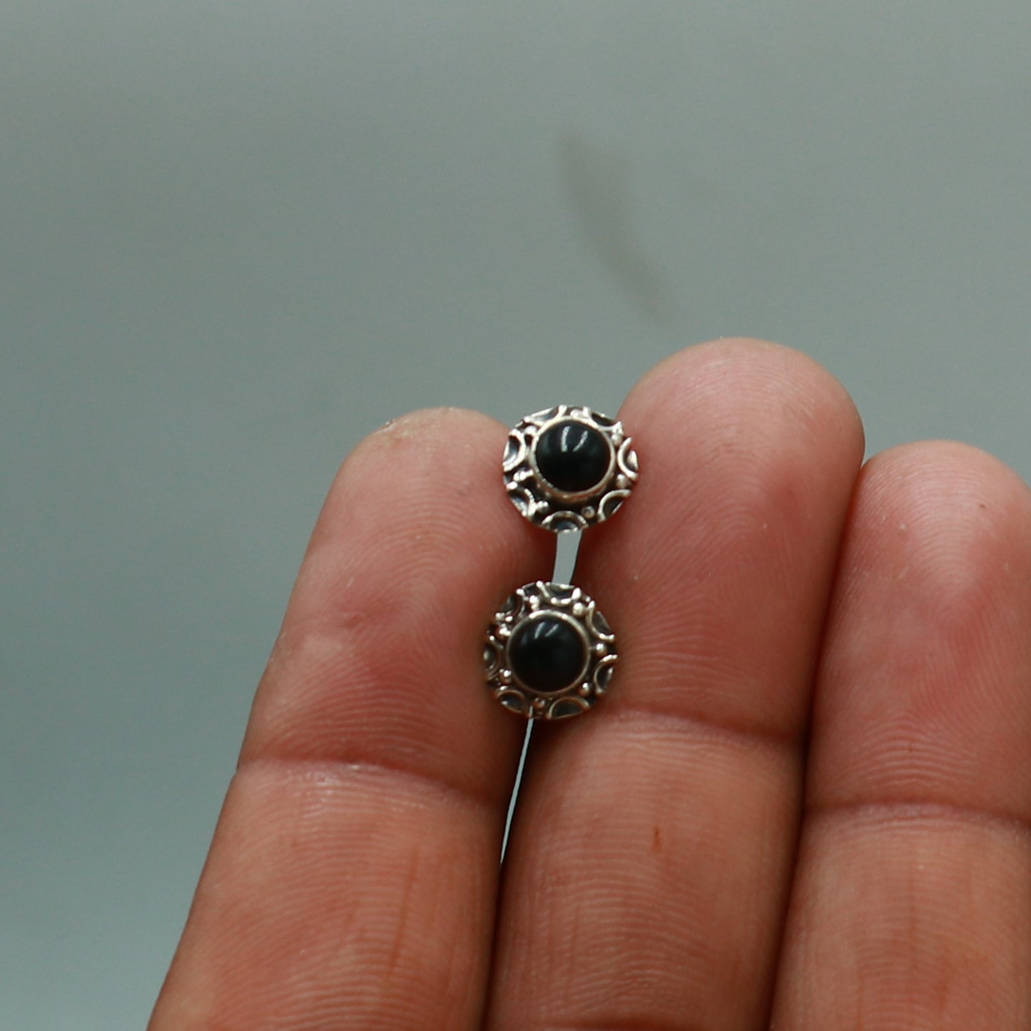 925 sterling silver round shape Black Onyx stud earring best unisex jewelry ER288