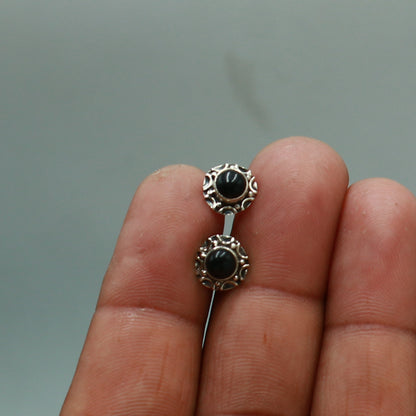 925 sterling silver round shape Black Onyx stud earring best unisex jewelry ER288