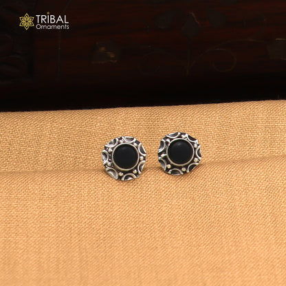 925 sterling silver round shape Black Onyx stud earring best unisex jewelry ER288