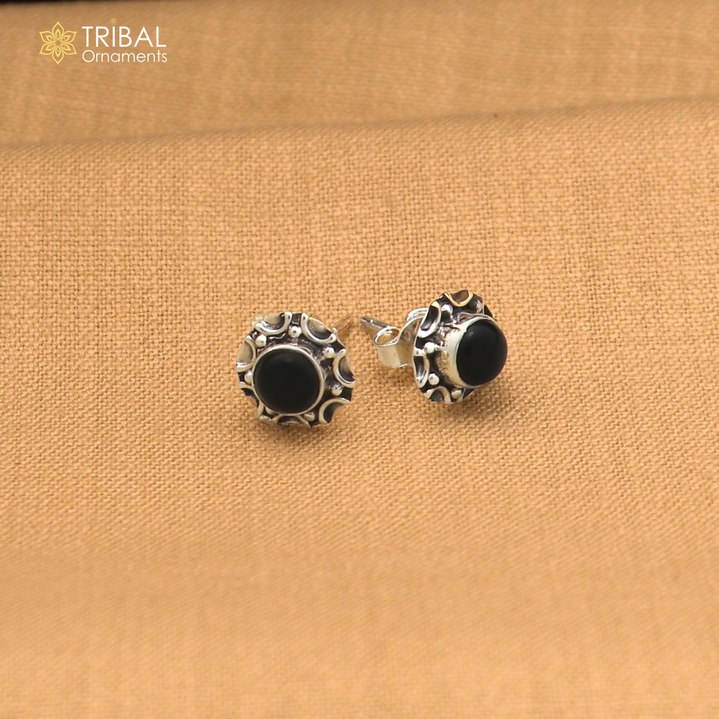 925 sterling silver round shape Black Onyx stud earring best unisex jewelry ER288