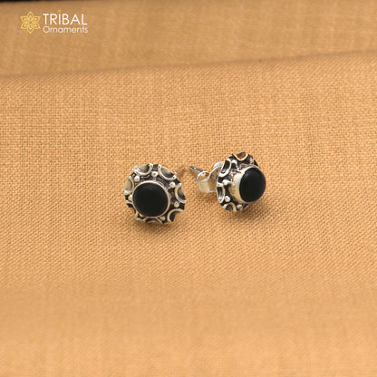925 sterling silver round shape Black Onyx stud earring best unisex jewelry ER288