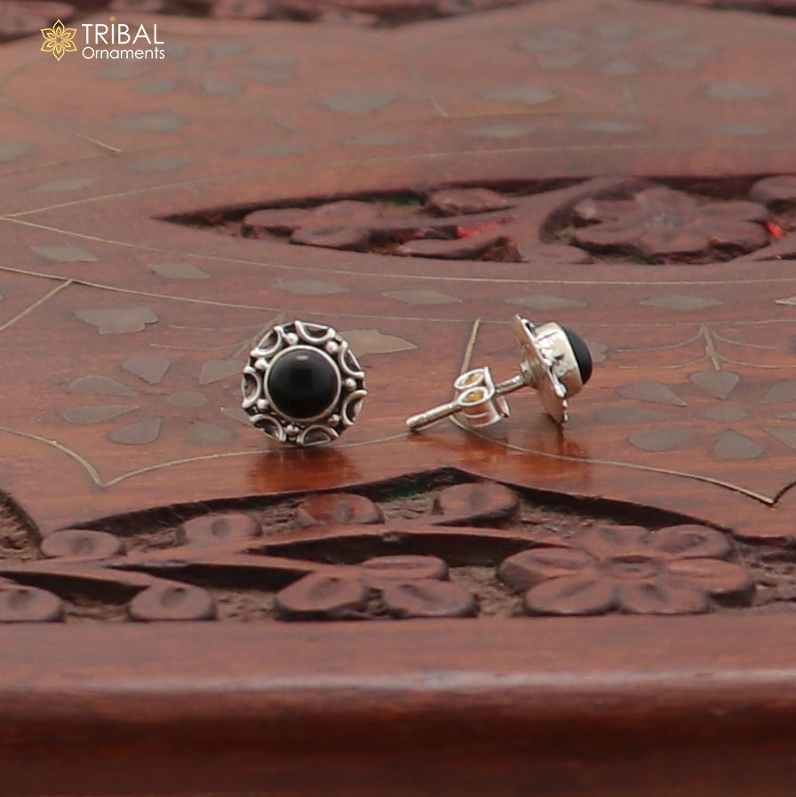 925 sterling silver round shape Black Onyx stud earring best unisex jewelry ER288