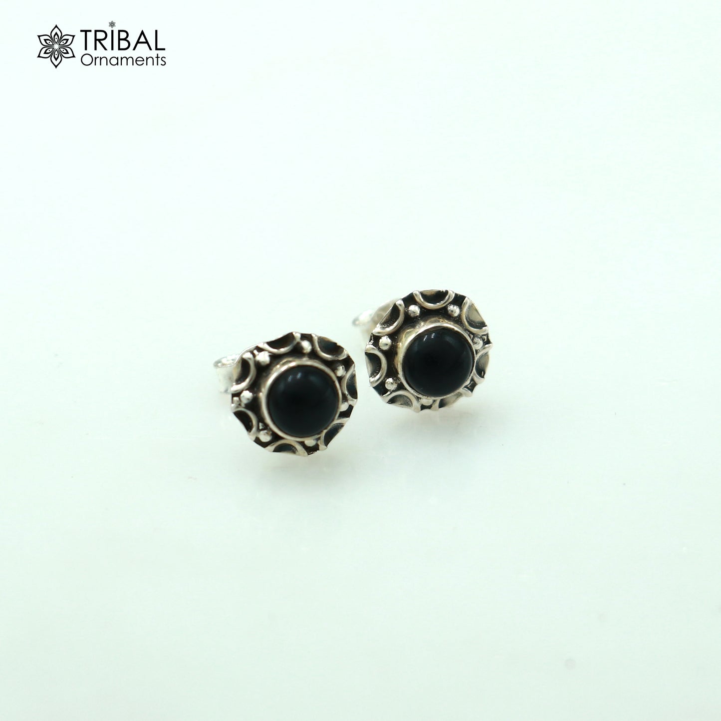 925 sterling silver round shape Black Onyx stud earring best unisex jewelry ER288
