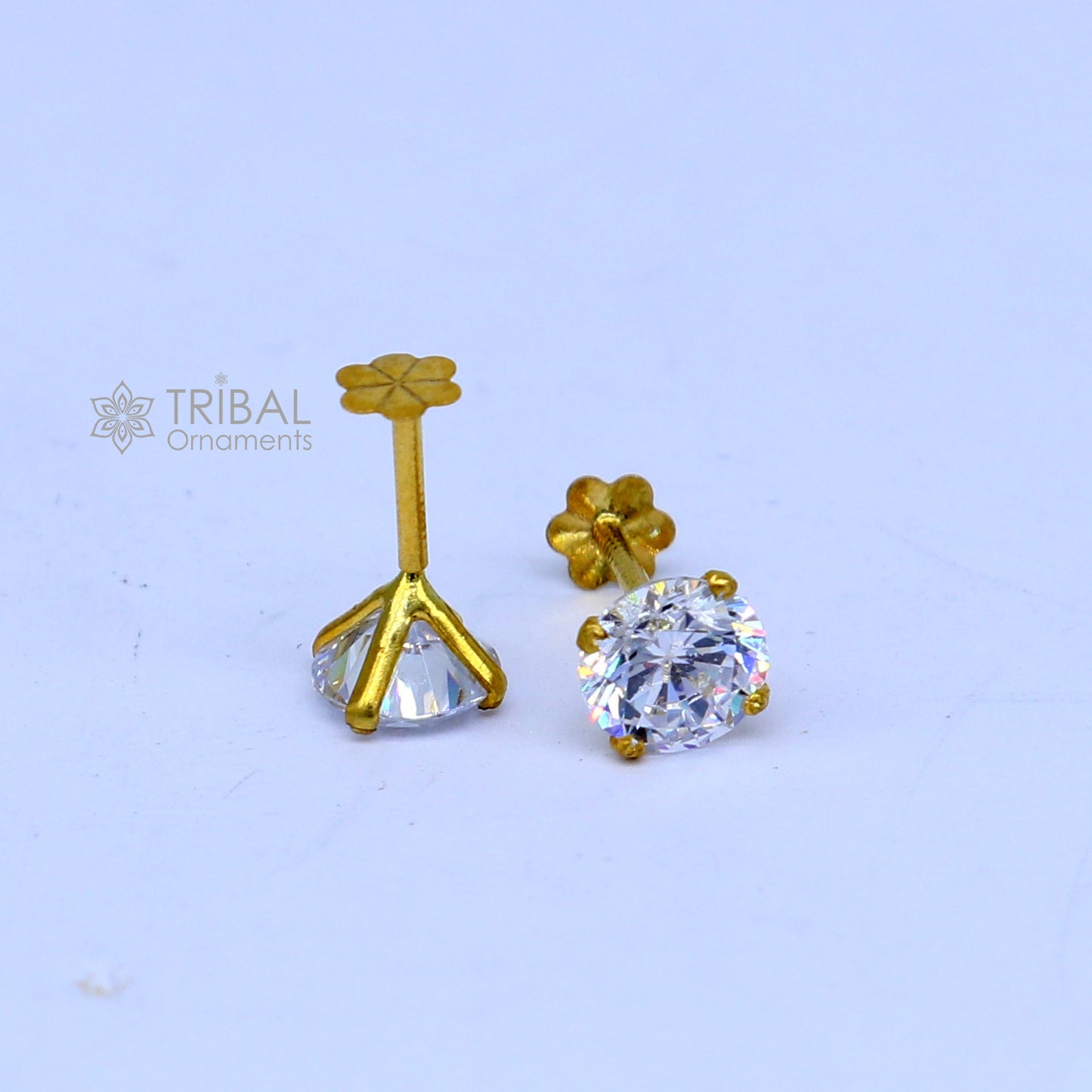 14Kt yellow gold white diamond stud earring for unisex er194