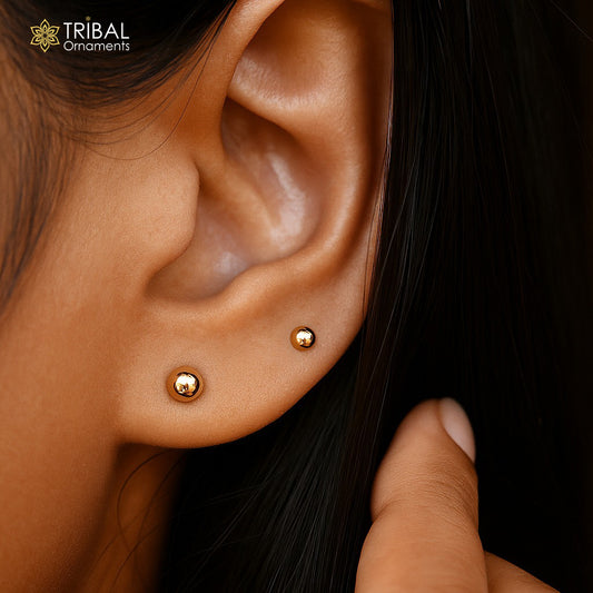 3MM/4MM  18kt yellow gold ball stud earrings unisex jewelry er214