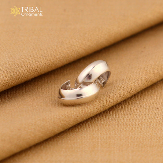 925 sterling silver plain d shape  bali hoops earrings, tribal ethnic jewelry er233
