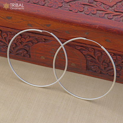 925 sterling silver round hoops earrings with a polished finish, elegant jewelry by TRIBAL ORNAMENTS.