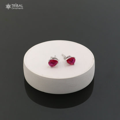 Sterling silver oval stone stud earring by TRIBAL ORNAMENTS, unisex jewelry with polished finish and elegant design.