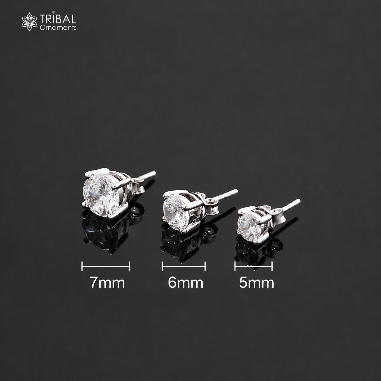 925 sterling silver white diamond stud earring with round shape, unisex jewelry by Tribal Ornaments, elegant and sparkling design