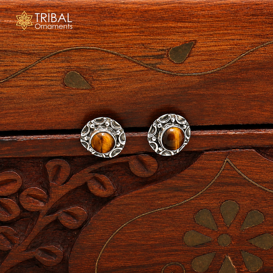 925 sterling silver round shape Tiger eyes stud earring best unisex jewelry ER287