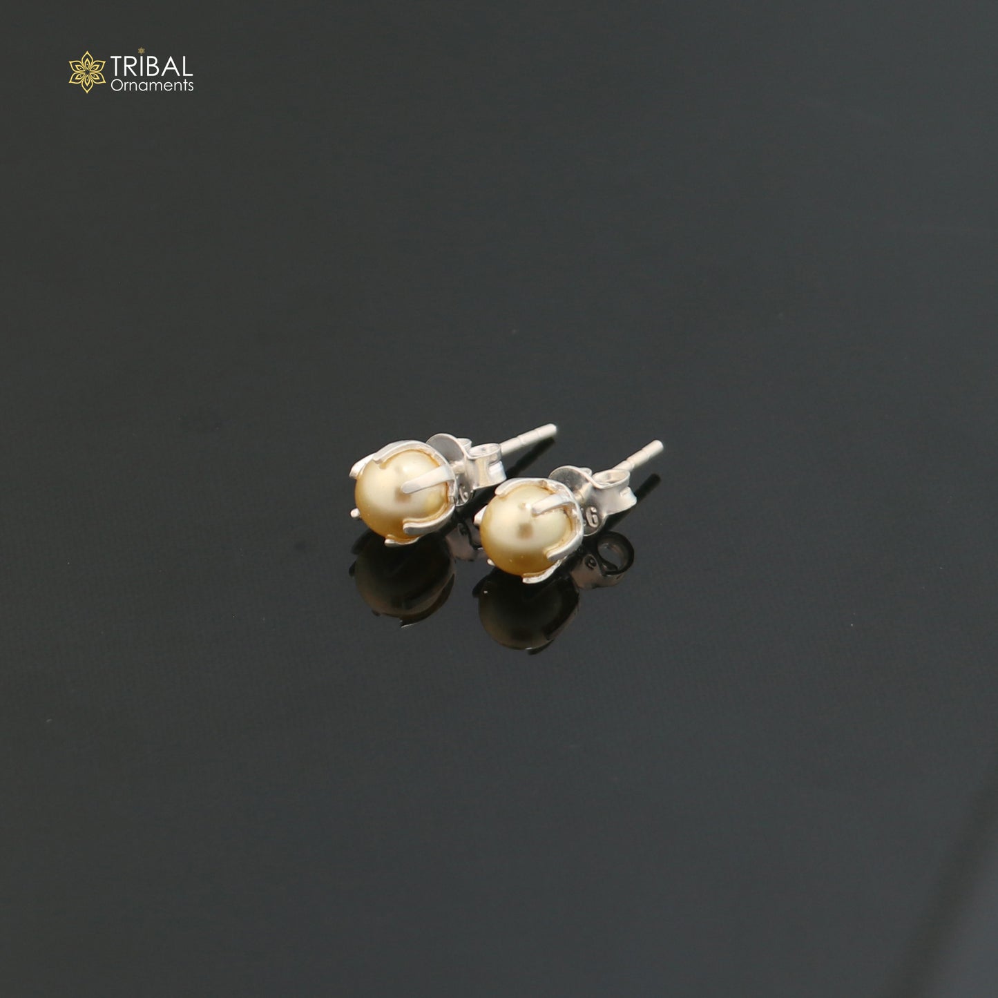Round 925 sterling silver fabulous yellow shade pearl stone stud earrings best unisex daily use jewelry er306
