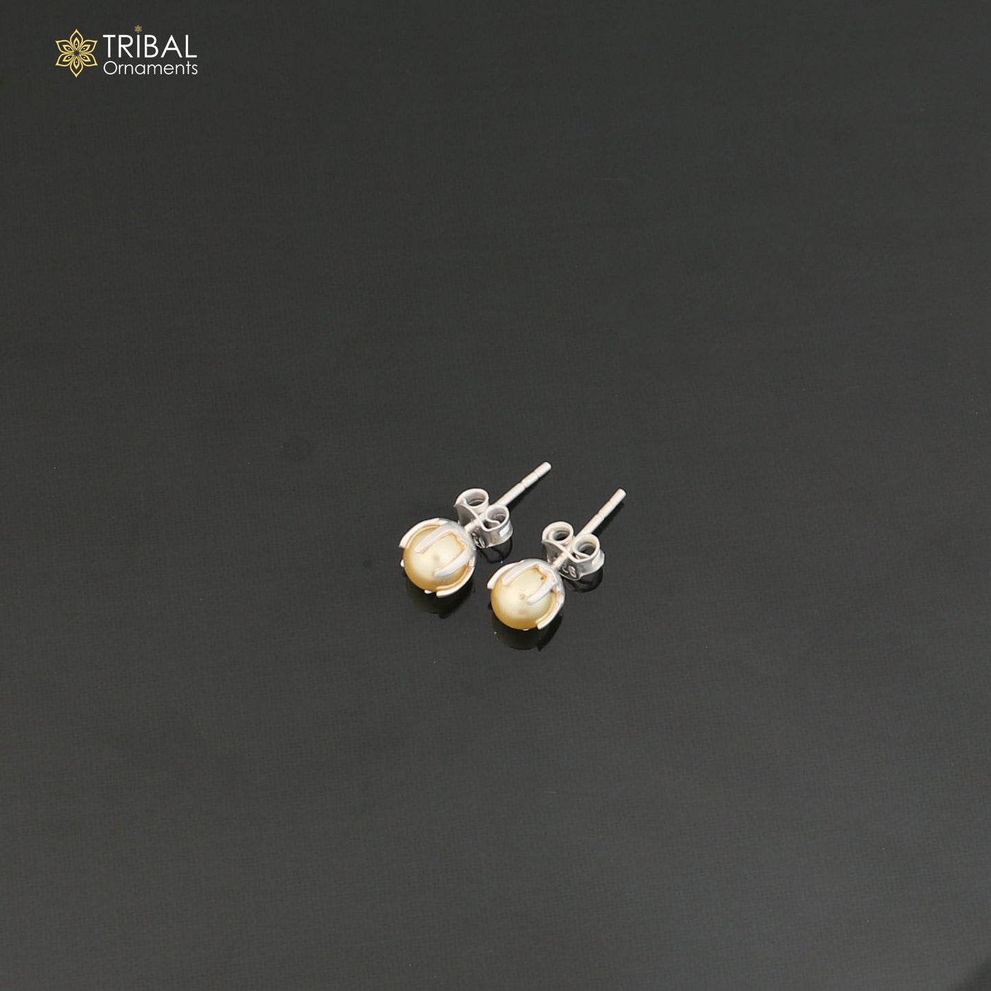 Round 925 sterling silver fabulous yellow shade pearl stone stud earrings best unisex daily use jewelry er306