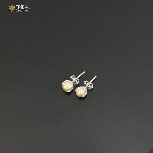 Round 925 sterling silver fabulous yellow shade pearl stone stud earrings best unisex daily use jewelry er306