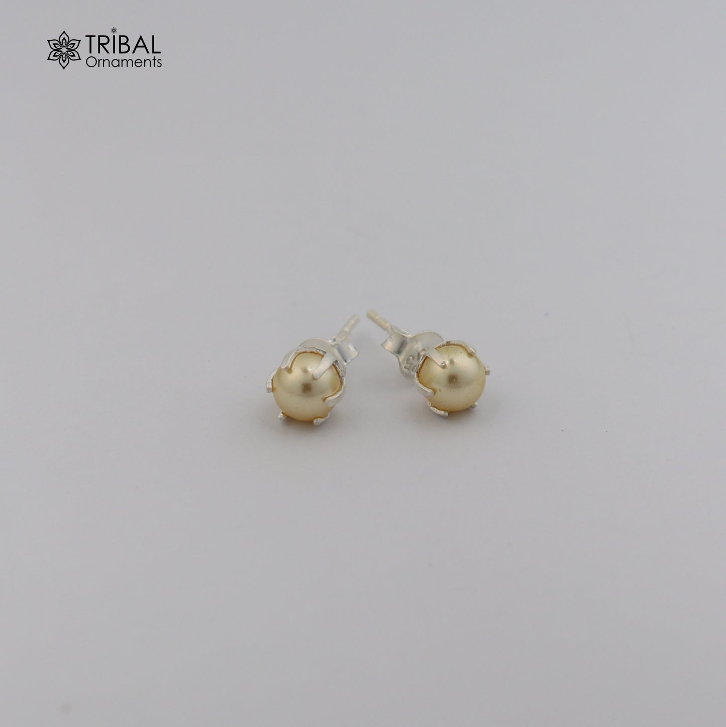 Round 925 sterling silver fabulous yellow shade pearl stone stud earrings best unisex daily use jewelry er306