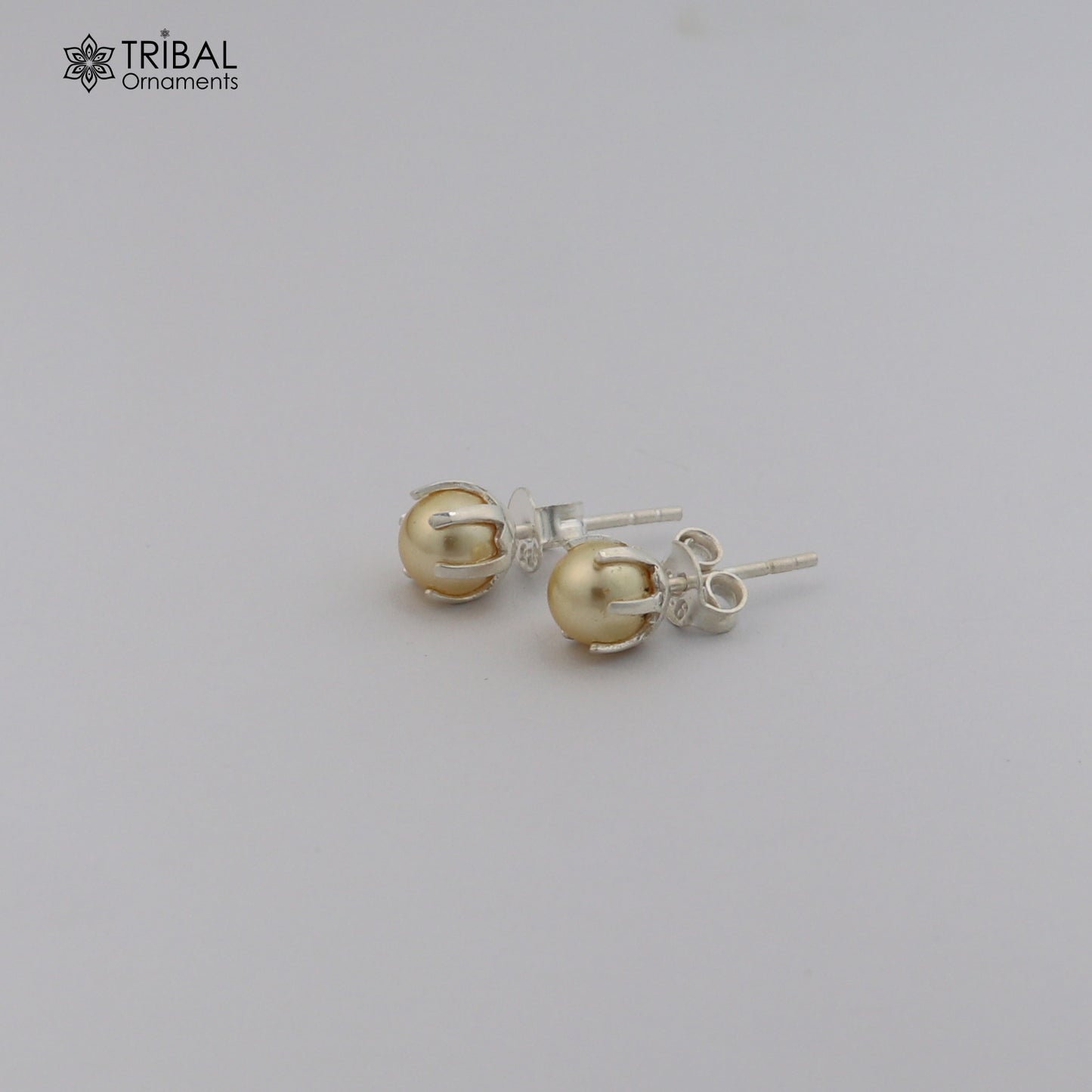 Round 925 sterling silver fabulous yellow shade pearl stone stud earrings best unisex daily use jewelry er306