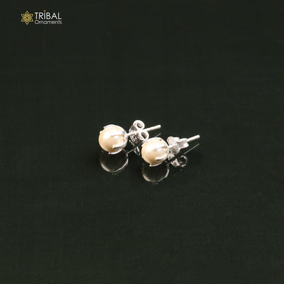 Round 925 sterling silver fabulous pearl stone stud earrings best unisex daily use jewelry er307