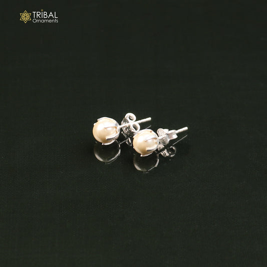 Round 925 sterling silver fabulous pearl stone stud earrings best unisex daily use jewelry er307