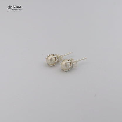 Round 925 sterling silver fabulous pearl stone stud earrings best unisex daily use jewelry er307