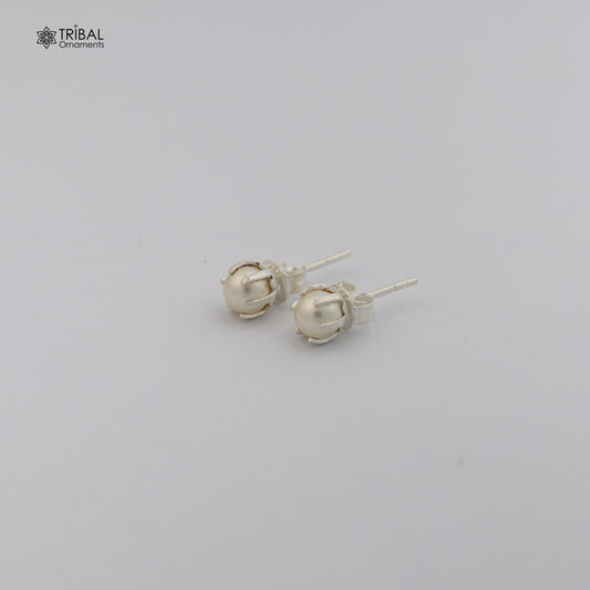Round 925 sterling silver fabulous pearl stone stud earrings best unisex daily use jewelry er307