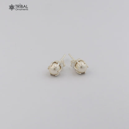 Round 925 sterling silver fabulous pearl stone stud earrings best unisex daily use jewelry er307