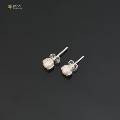 Round 925 sterling silver fabulous pearl stone stud earrings best unisex daily use jewelry er307