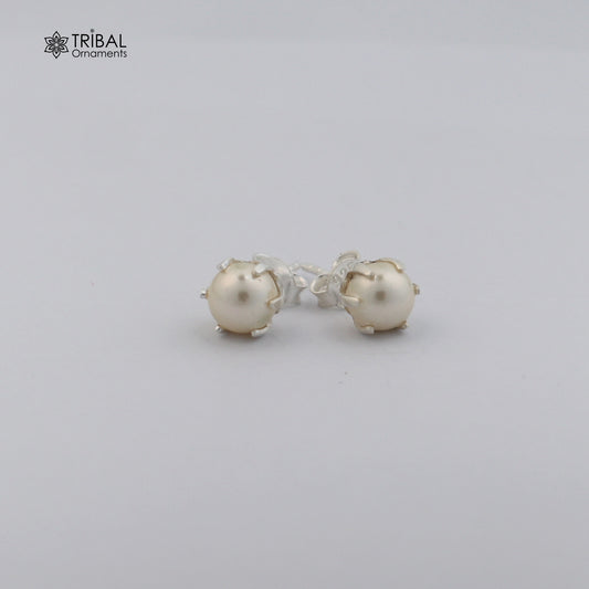 Round 925 sterling silver fabulous pearl stone stud earrings best unisex daily use jewelry er308