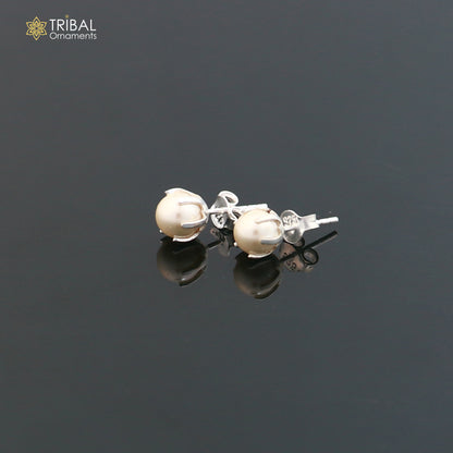 Round 925 sterling silver fabulous pearl stone stud earrings best unisex daily use jewelry er308