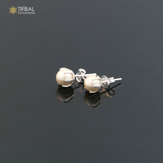 Round 925 sterling silver fabulous pearl stone stud earrings best unisex daily use jewelry er308