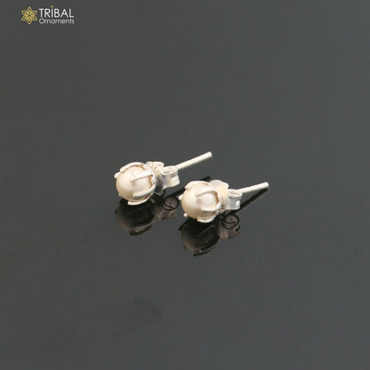 Round 925 sterling silver fabulous pearl stone stud earrings best unisex daily use jewelry er308