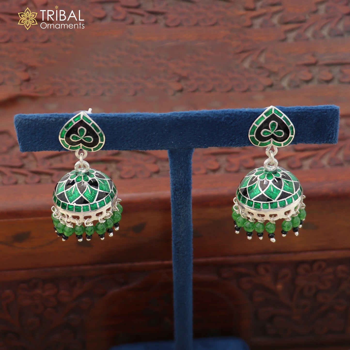 925 sterling silver heart design minakari Jhumka earring er315