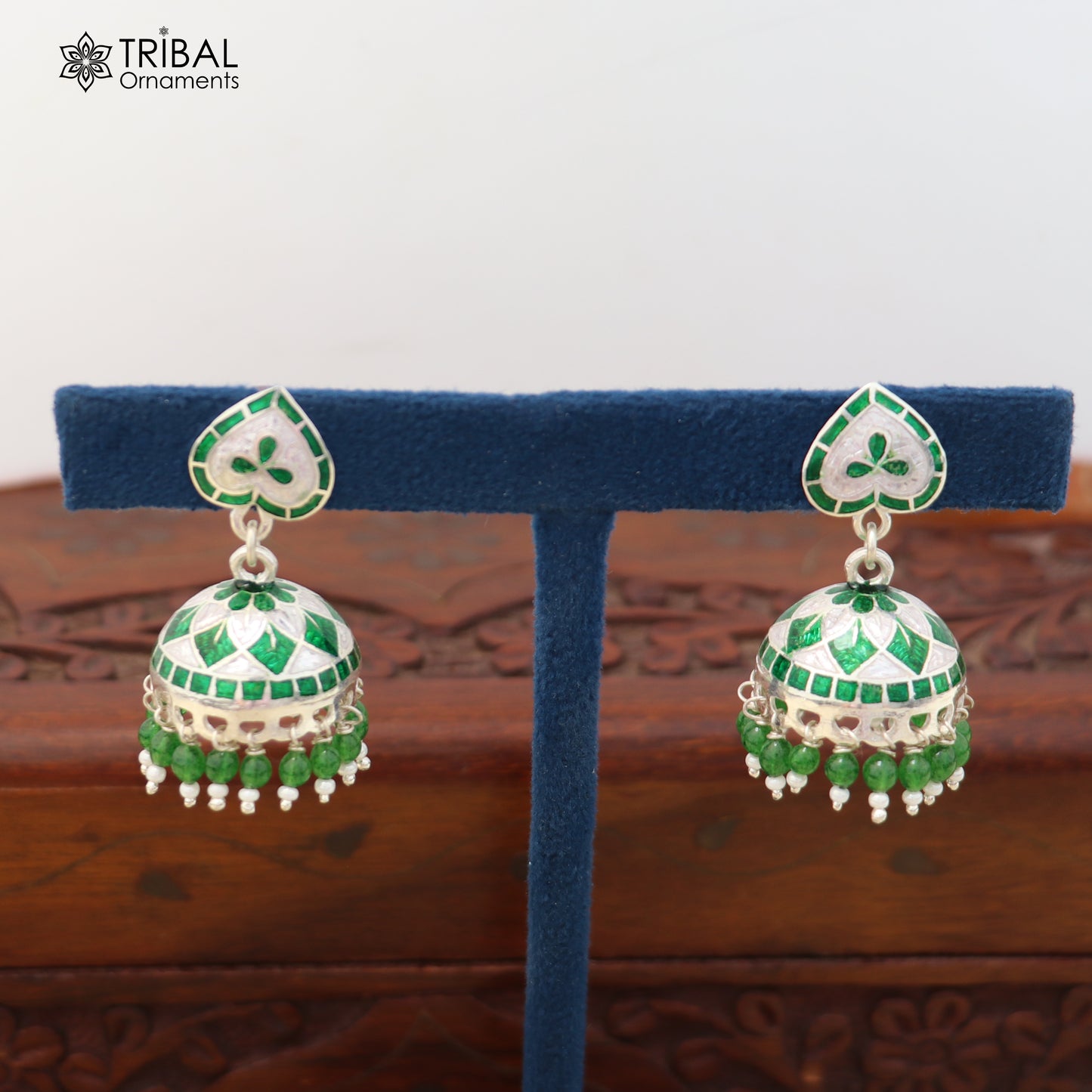 925 sterling silver heart design minakari Jhumka earring er317