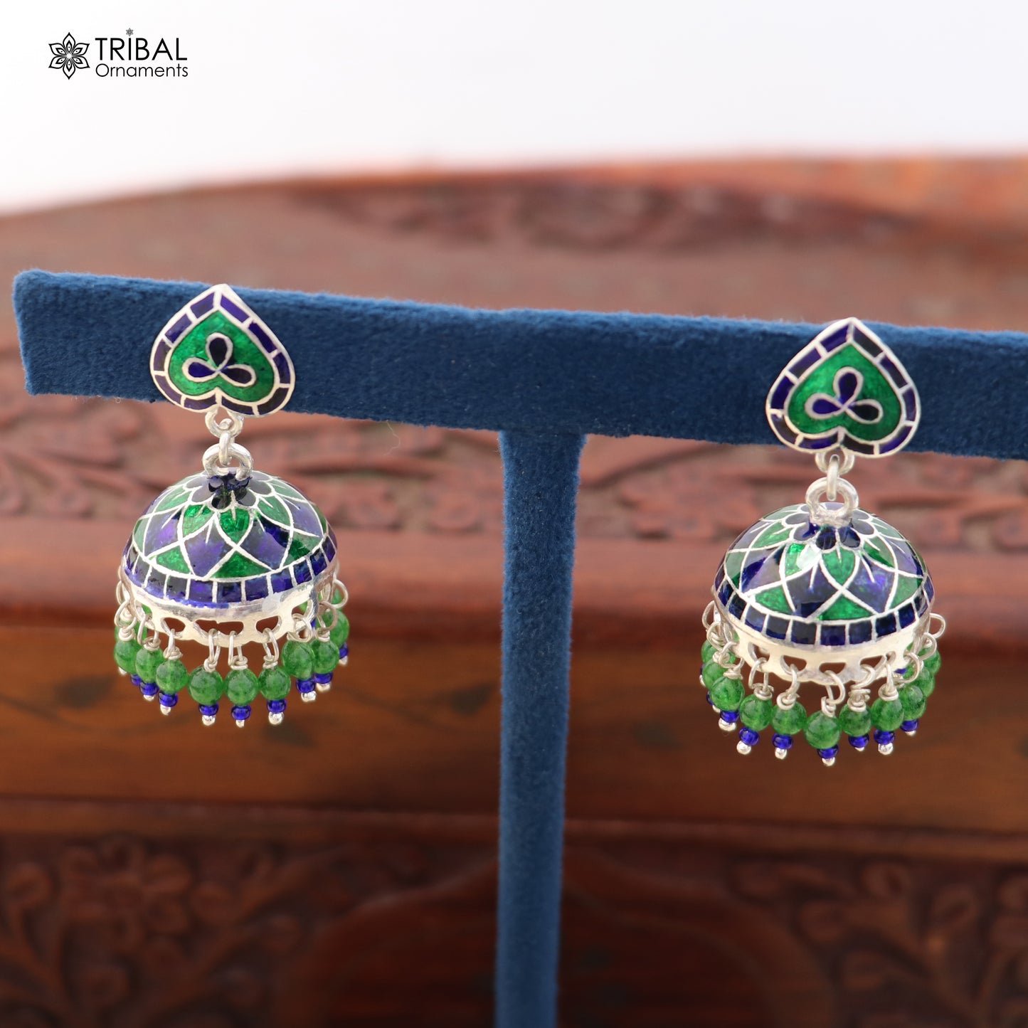 925 sterling silver heart design minakari Jhumka earring er322