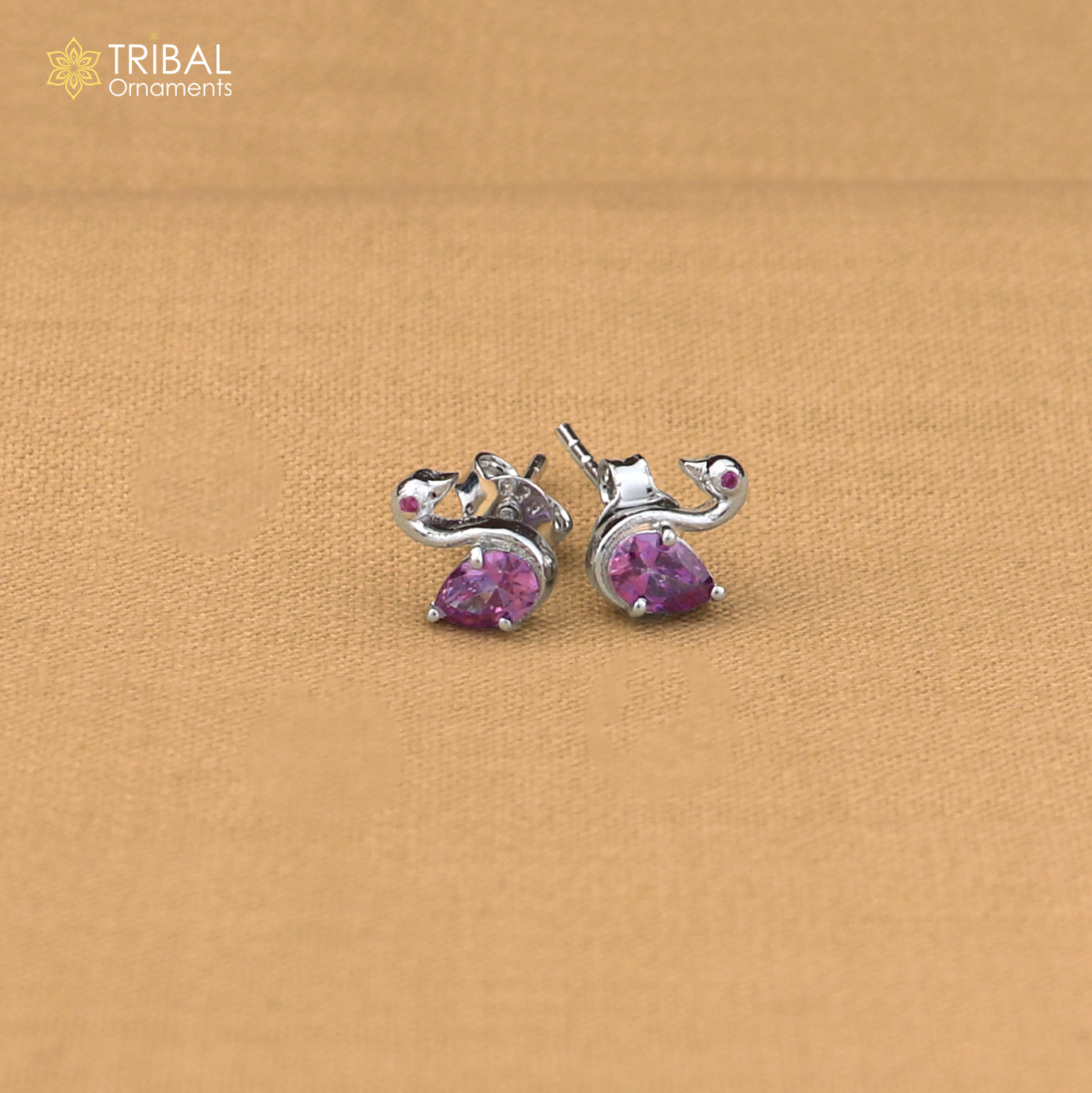 925 sterling silver gorgeous swan shape pink stone stud earring jewelry er327