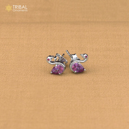 925 sterling silver gorgeous swan shape pink stone stud earring jewelry er327