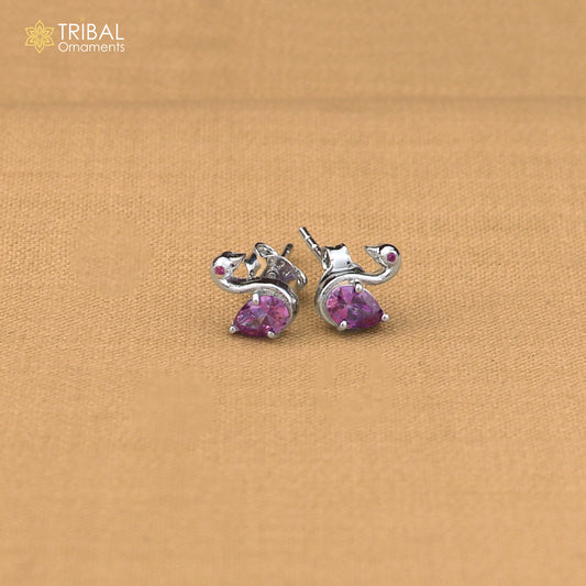 925 sterling silver gorgeous swan shape pink stone stud earring jewelry er327