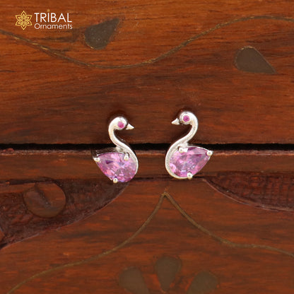 925 sterling silver gorgeous swan shape pink stone stud earring jewelry er327