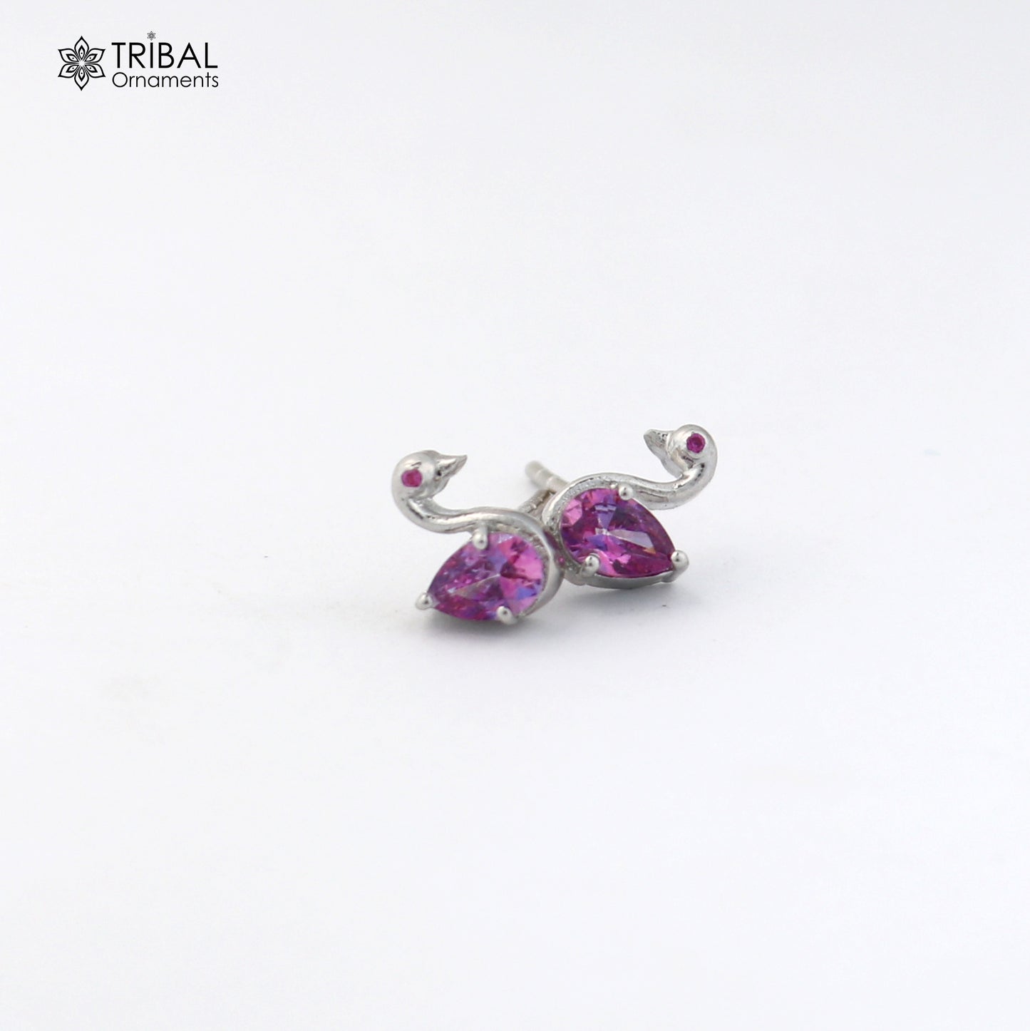 925 sterling silver gorgeous swan shape pink stone stud earring jewelry er327