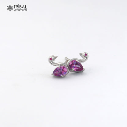 925 sterling silver gorgeous swan shape pink stone stud earring jewelry er327