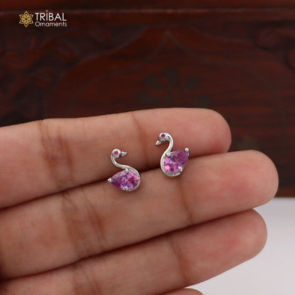 925 sterling silver gorgeous swan shape pink stone stud earring jewelry er327