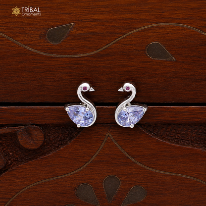 925 sterling silver gorgeous swan shape stone stud earring jewelry er328