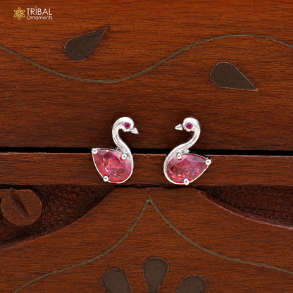 925 sterling silver gorgeous swan shape pink stone stud earring jewelry er329