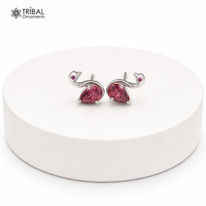 925 sterling silver gorgeous swan shape pink stone stud earring jewelry er329