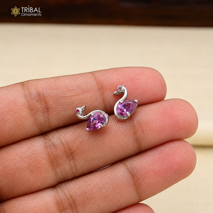 925 sterling silver gorgeous swan shape pink stone stud earring jewelry er329