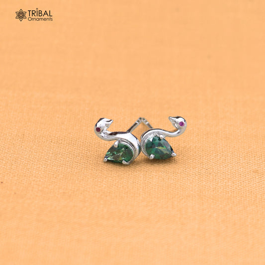 925 sterling silver gorgeous swan shape green stone stud earring jewelry er330