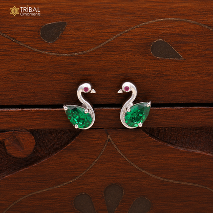925 sterling silver gorgeous swan shape green stone stud earring jewelry er330